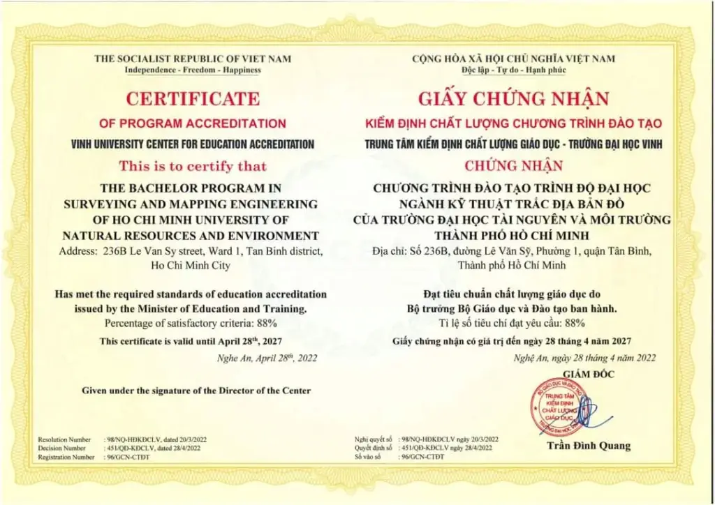 Lễ công bố Chứng nhận đạt chuẩn chất lượng Chương trình đào tạo Kỹ thuật Trắc địa - bản đồ