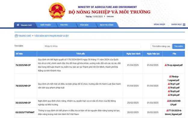 CƠ SỞ DỮ LIỆU VĂN BẢN PHÁP LUẬT NGÀNH NÔNG NGHIỆP VÀ MÔI TRƯỜNG