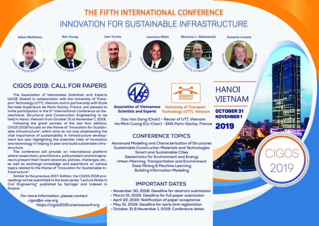 Call for Abstract: CIGOS 2019 "Innovation for Sustainable Infrastructure" . Hanoi - Vietnam