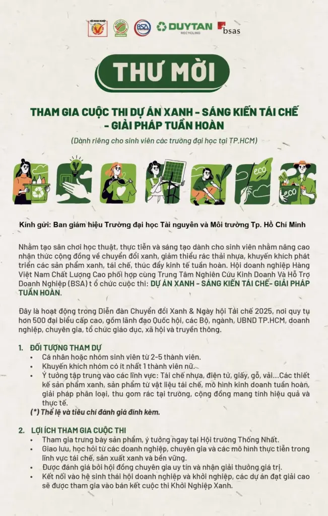 THÔNG TIN VỀ CUỘC THI DỰ ÁN XANH - SÁNG KIẾN TÁI CHẾ - GIẢI PHÁP TUẦN HOÀN NĂM 2025