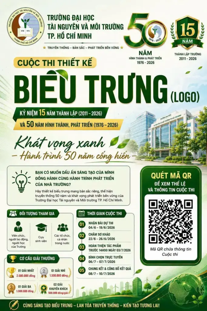 THÔNG TIN VỀ CUỘC THI THIẾT KẾ BIỂU TRƯNG (LOGO) KỶ NIỆM 15 NĂM THÀNH LẬP (2011-2026) VÀ 50 NĂM HÌNH THÀNH PHÁT TRIỂN (1976-2026) CỦA HCMUNRE