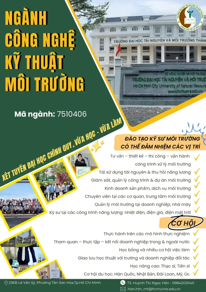 THÔNG TIN NGÀNH ĐÀO TẠO HỆ ĐẠI HỌC CHÍNH QUY KHOA MÔI TRƯỜNG NĂM 2026