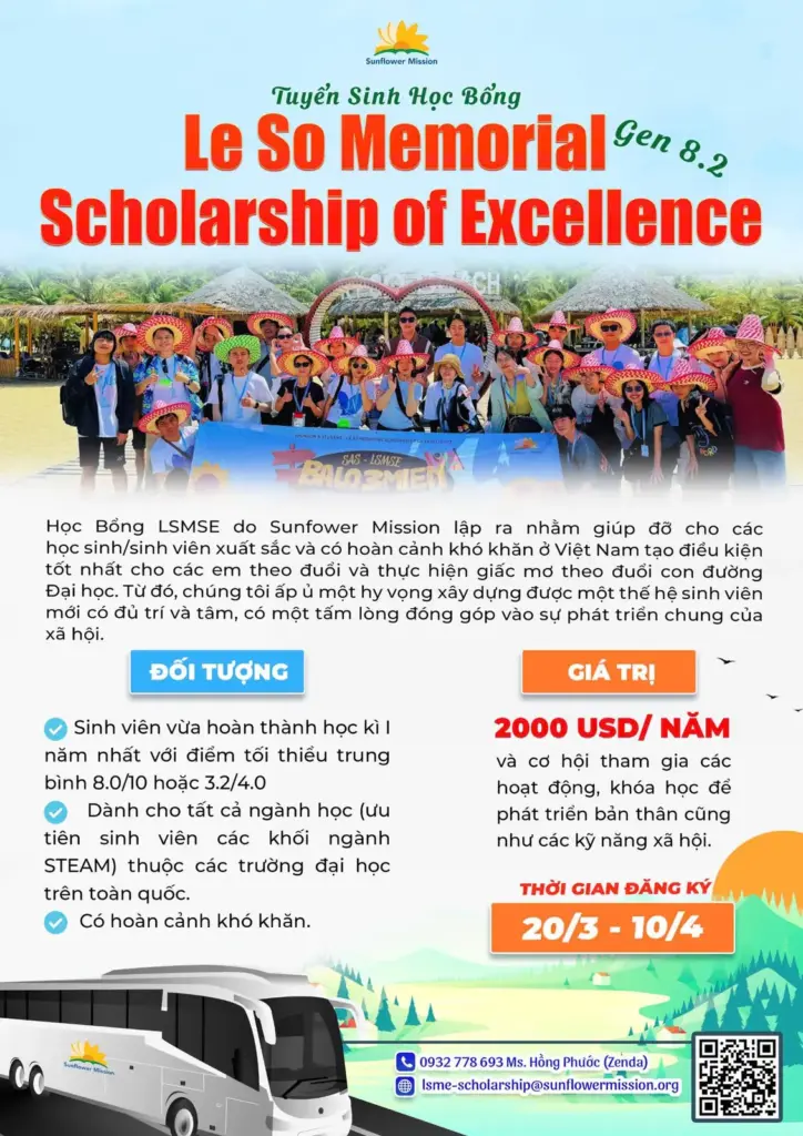 THÔNG BÁO VỀ CHƯƠNG TRÌNH HỌC BỔNG LE SO MEMORIAL SCHOLARSHIP OF EXCELLENCE MÙA XUÂN NĂM 2025