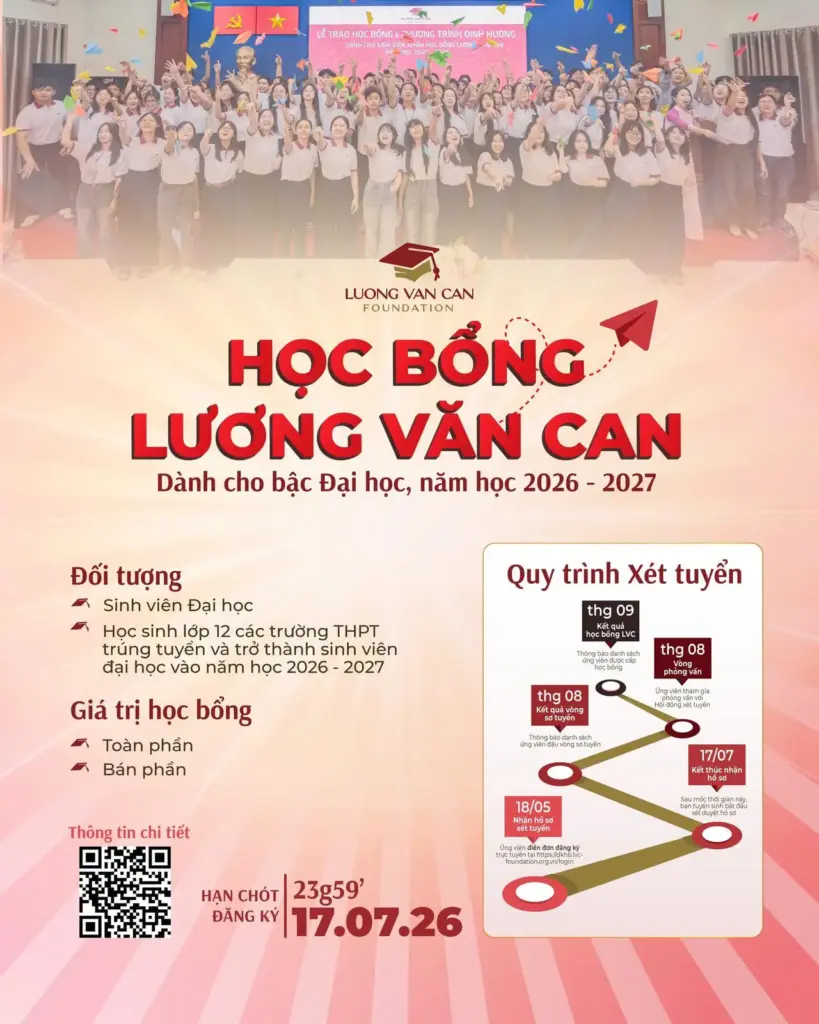 THÔNG TIN VỀ CHƯƠNG TRÌNH HỌC BỔNG LƯƠNG VĂN CAN DÀNH CHO SINH VIÊN VIỆT NAM NĂM HỌC 2026-2027