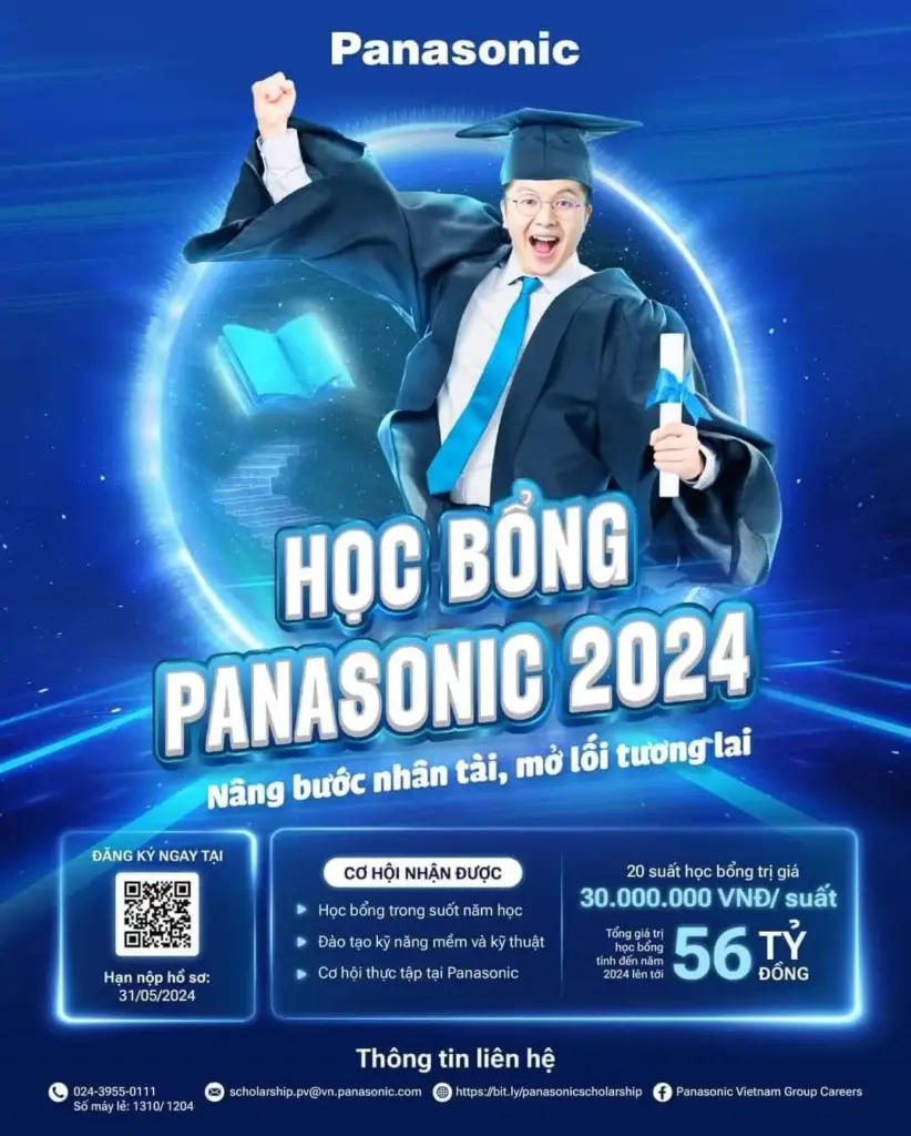 THÔNG BÁO VỀ CHƯƠNG TRÌNH HỌC BỔNG PANASONIC DÀNH CHO SINH VIÊN BẬC ĐẠI HỌC 04/2024
