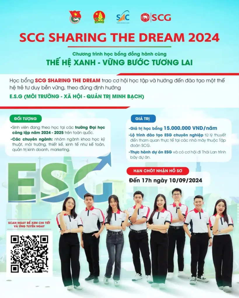 THÔNG BÁO VỀ CHƯƠNG TRÌNH HỌC BỔNG SCG SHARING THE DREAM 2024 DÀNH CHO SINH VIÊN CÁC TRƯỜNG ĐẠI HỌC CÔNG LẬP