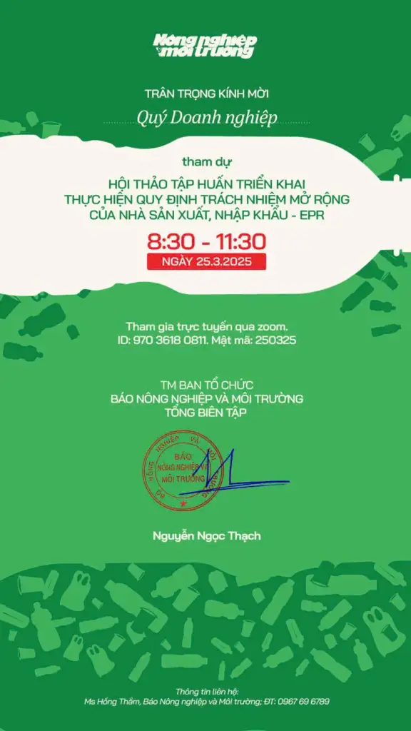 THÔNG TIN VỀ HỘI THẢO TẬP HUẤN TRIỂN KHAI THỰC HIỆN QUY ĐỊNH TRÁCH NHIỆM MỞ RỘNG CỦA NHÀ SẢN XUẤT NHẬP KHẨU EPR