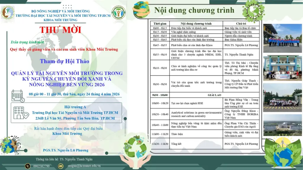 THÔNG TIN VỀ HỘI THẢO "QUẢN LÝ TÀI NGUYÊN MÔI TRƯỜNG TRONG KỶ NGUYÊN CHUYỂN ĐỔI XANH VÀ NÔNG NGHIỆP BỀN VỮNG" NĂM 2026