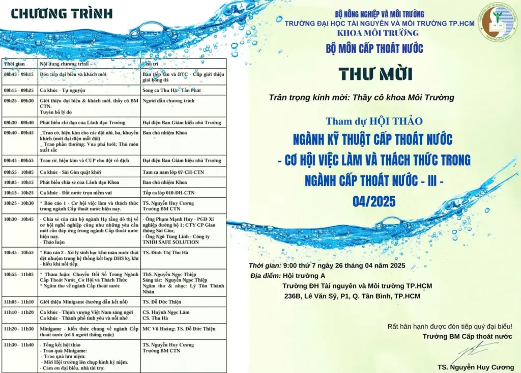 THÔNG TIN VỀ HỘI THẢO CƠ HỘI VIỆC LÀM VÀ THÁCH THỨC TRONG NGÀNH CẤP THOÁT NƯỚC LẦN 3 NĂM 2025