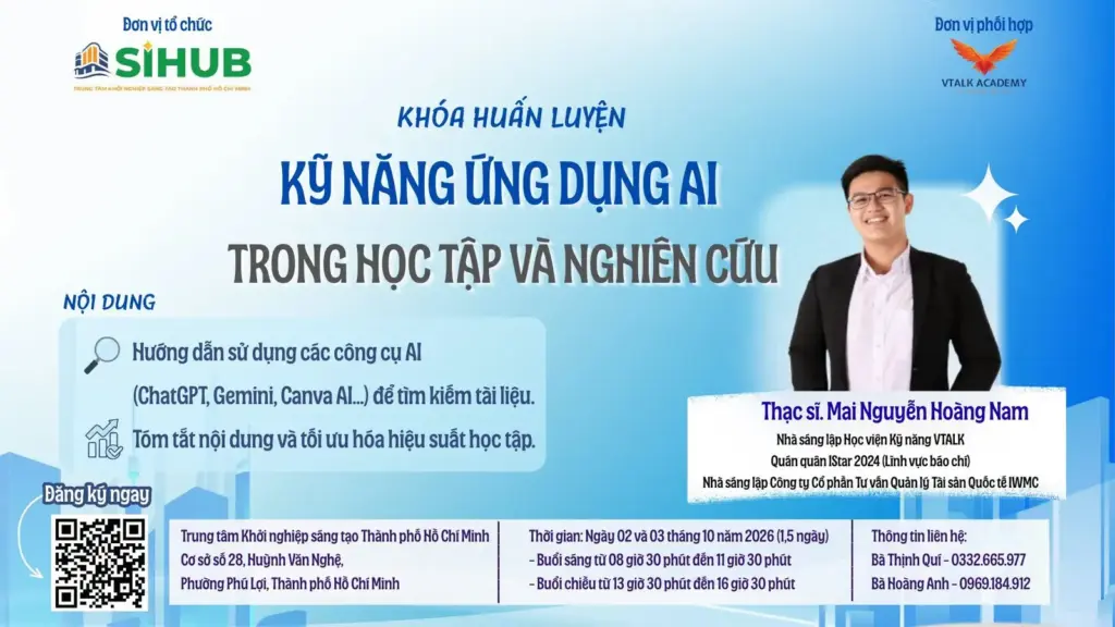 THÔNG TIN VỀ KHÓA HUẤN LUYỆN KỸ NĂNG ỨNG DỤNG AI TRONG HỌC TẬP VÀ NGHIÊN CỨU CỦA SIHUB