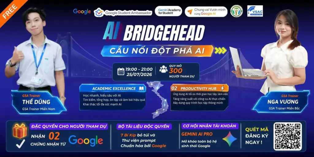 THÔNG TIN VỀ CHUỖI WORKSHOP NATIONAL AI BRIDGE NĂM 2026 DO GOOGLE STUDENT AMBASSADOR TRAINER TỔ CHỨC