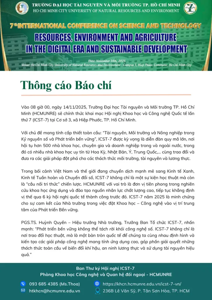 Thông cáo Báo chí Hội nghị Khoa học và Công nghệ Quốc tế lần 7 (ICST-7)
