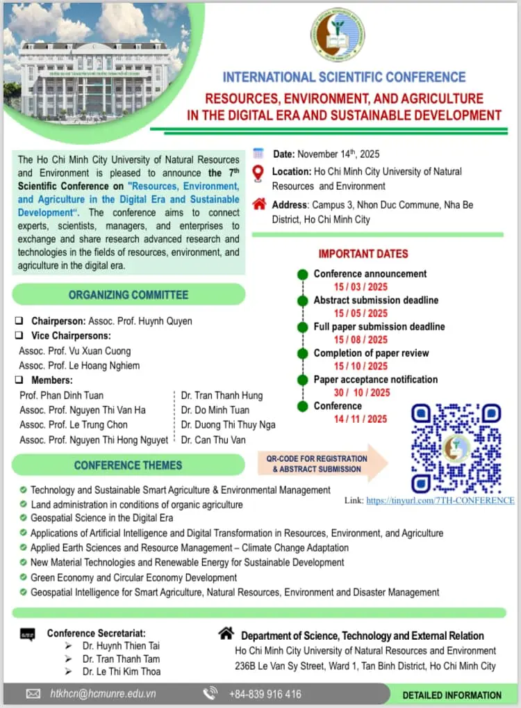 THÔNG BÁO SỐ 1 VỀ HỘI NGHỊ KHOA HỌC CÔNG NGHỆ LẦN THỨ 7 CỦA HCMUNRE NĂM 2025