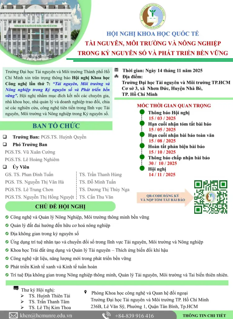 THÔNG BÁO SỐ 1 VỀ HỘI NGHỊ KHOA HỌC CÔNG NGHỆ LẦN THỨ 7 CỦA HCMUNRE NĂM 2025