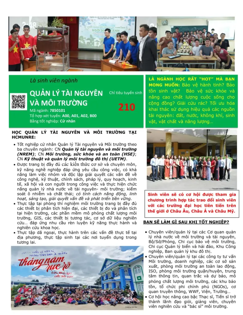 THÔNG TIN TUYỂN SINH HỆ ĐẠI HỌC CHÍNH QUY KHOA MÔI TRƯỜNG NĂM 2020