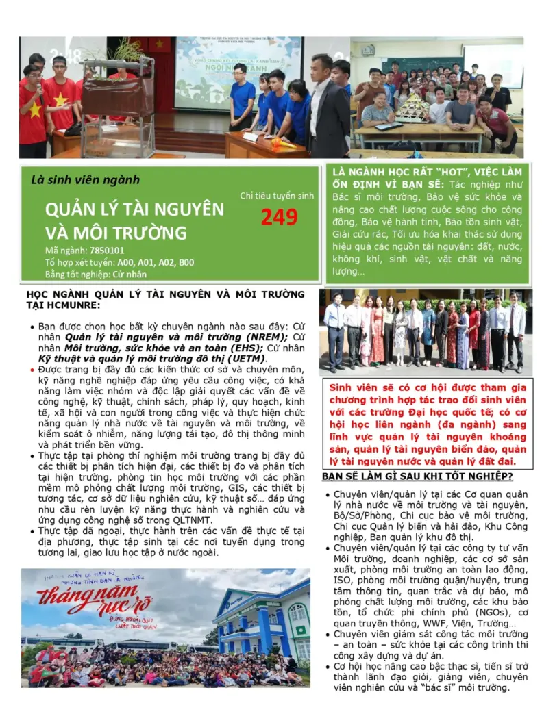 THÔNG TIN TUYỂN SINH HỆ ĐẠI HỌC CHÍNH QUY KHOA MÔI TRƯỜNG NĂM 2022