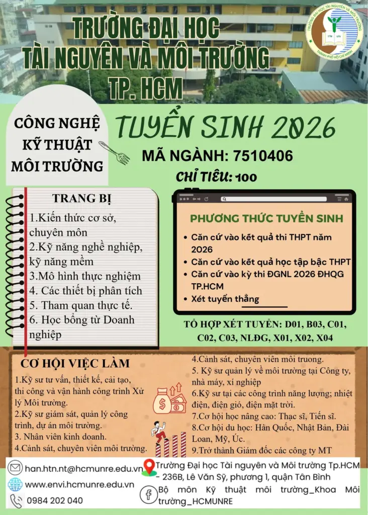 THÔNG TIN TUYỂN SINH NGÀNH CÔNG NGHỆ KỸ THUẬT MÔI TRƯỜNG NĂM 2026