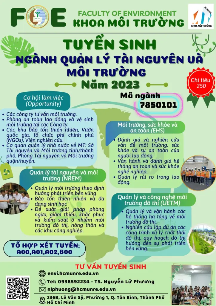 THÔNG TIN TUYỂN SINH NGÀNH QUẢN LÝ TÀI NGUYÊN VÀ MÔI TRƯỜNG NĂM 2023