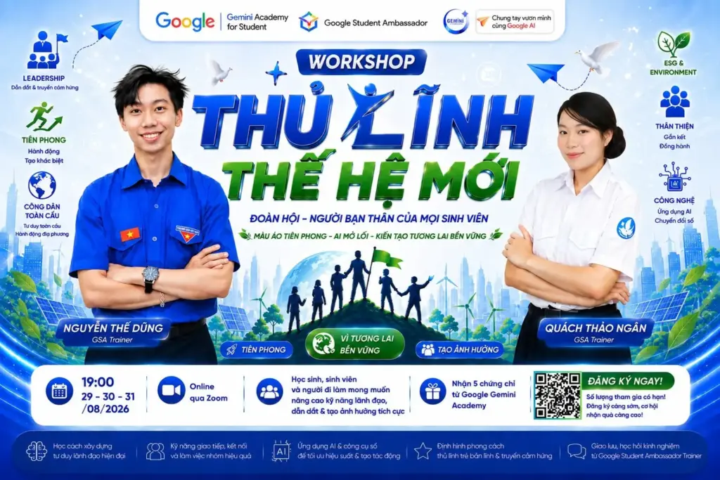 THÔNG TIN VỀ CHUỖI WORKSHOP "THỦ LĨNH THẾ HỆ MỚI: MÀU ÁO TIÊN PHONG – AI MỞ LỐI – KIẾN TẠO TƯƠNG LAI BỀN VỮNG" THÁNG 8/2026