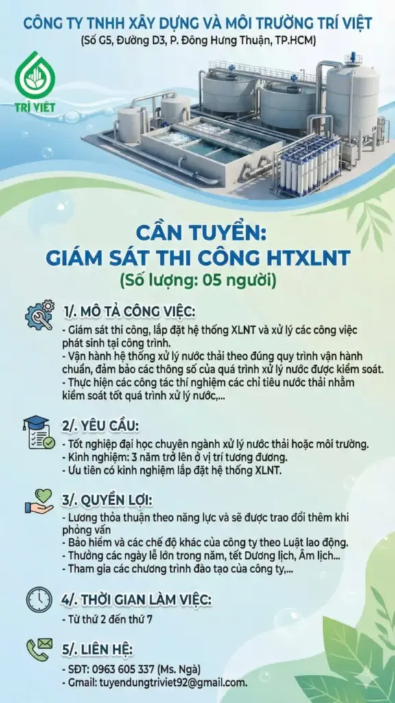 THÔNG BÁO TUYỂN DỤNG NHÂN SỰ CỦA CÔNG TY XÂY DỰNG VÀ MÔI TRƯỜNG TRÍ VIỆT THÁNG 3/2026