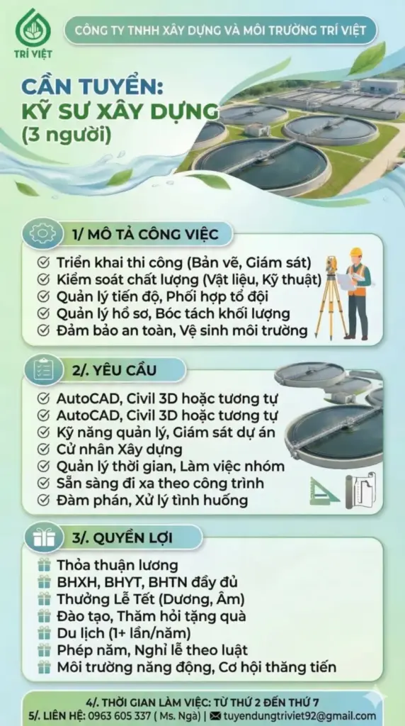 THÔNG BÁO TUYỂN DỤNG NHÂN SỰ CỦA CÔNG TY XÂY DỰNG VÀ MÔI TRƯỜNG TRÍ VIỆT THÁNG 3/2026