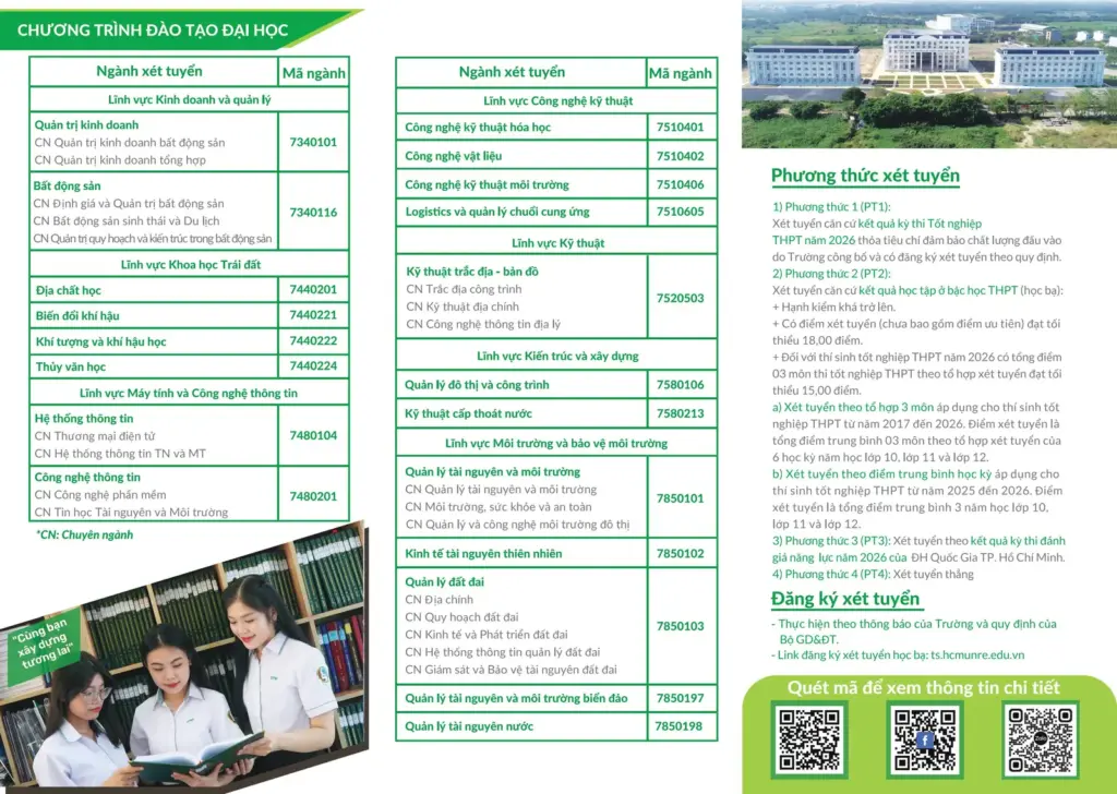 THÔNG TIN TUYỂN SINH HỆ ĐẠI HỌC CHÍNH QUY NĂM 2026 (CẬP NHẬT THÁNG 3/2026)