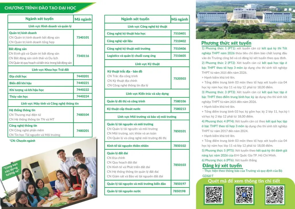 THÔNG TIN TUYỂN SINH HỆ ĐẠI HỌC CHÍNH QUY NĂM 2026