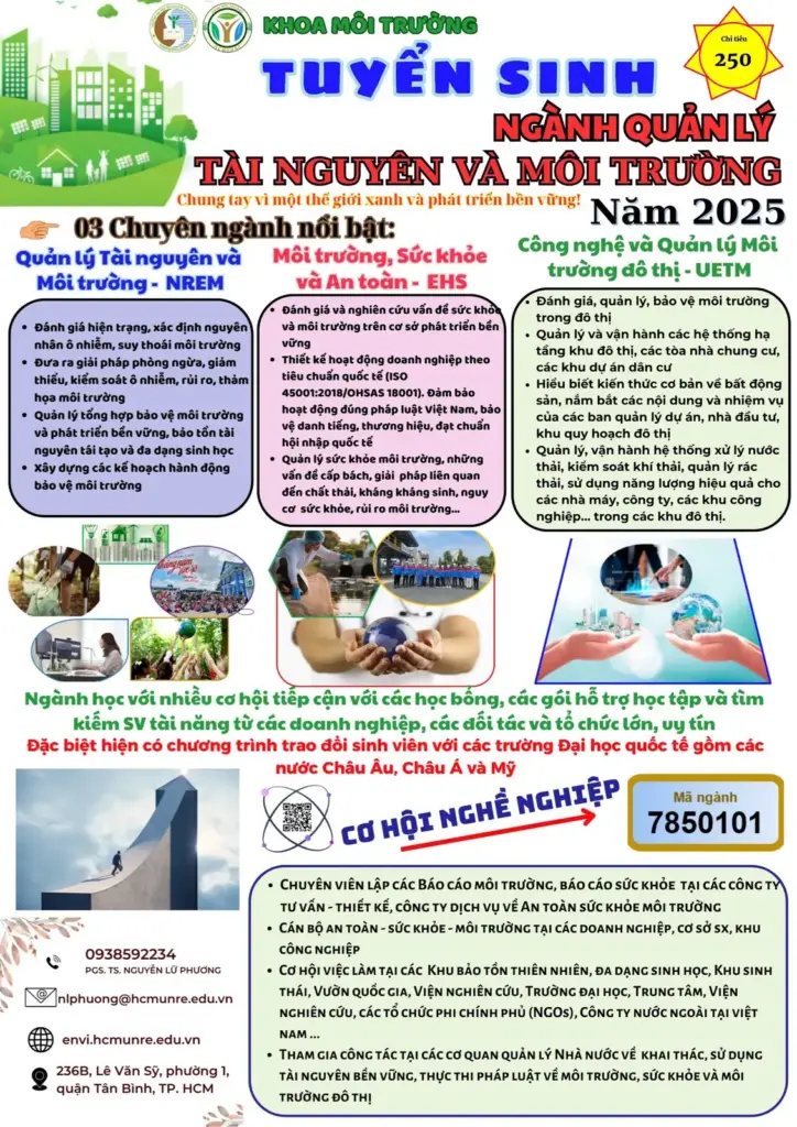 THÔNG TIN TUYỂN SINH HỆ ĐẠI HỌC CHÍNH QUY KHOA MÔI TRƯỜNG NĂM 2025 (CẬP NHẬT THÁNG 6/2025)