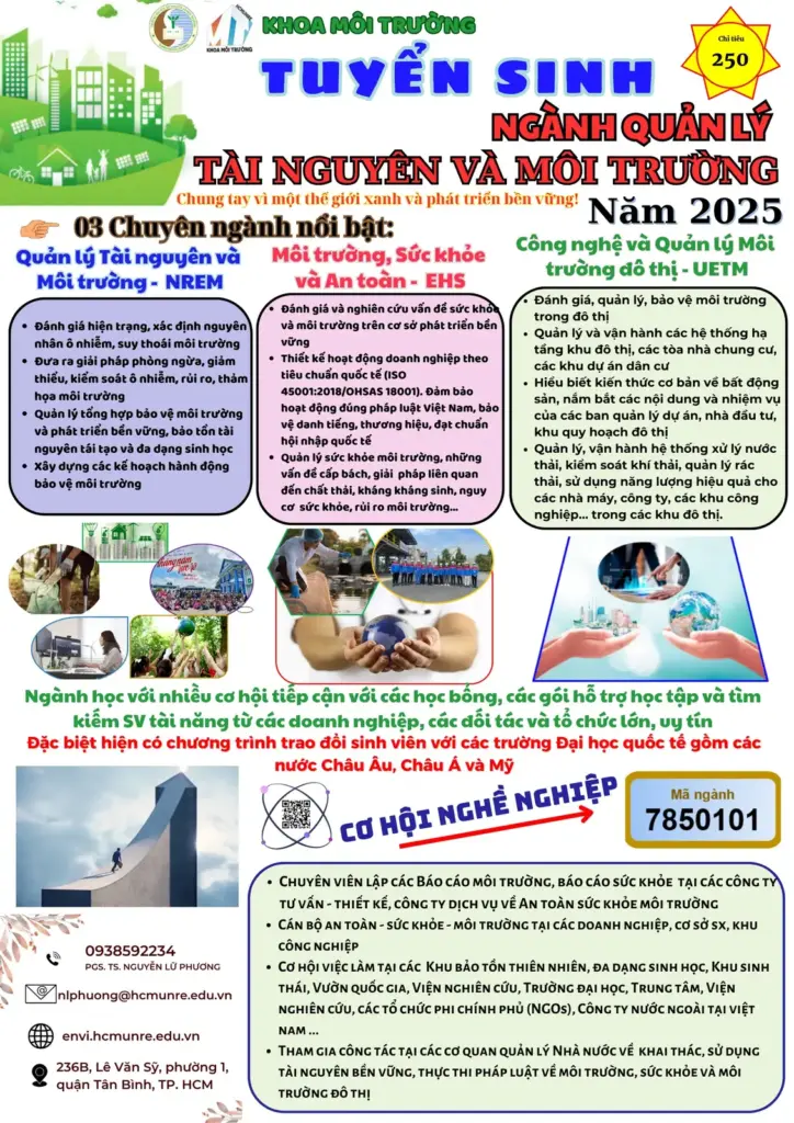 THÔNG TIN TUYỂN SINH HỆ ĐẠI HỌC CHÍNH QUY KHOA MÔI TRƯỜNG NĂM 2025