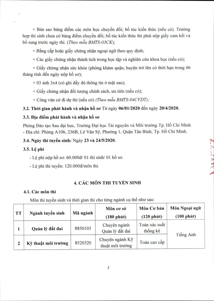 THÔNG TIN TUYỂN SINH HỆ CAO HỌC CHÍNH QUY KHÓA 03 ĐỢT 1 NĂM 2020
