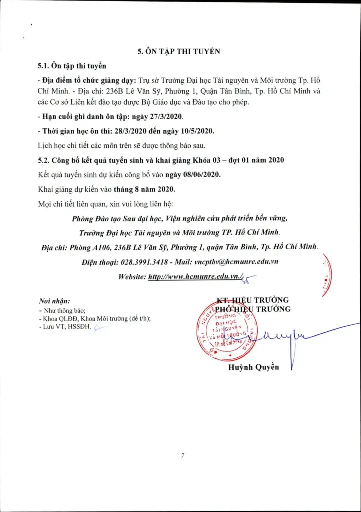 THÔNG TIN TUYỂN SINH HỆ CAO HỌC CHÍNH QUY KHÓA 03 ĐỢT 1 NĂM 2020