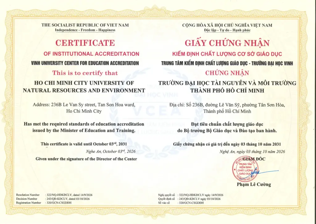 HCMUNRE tiếp tục được công nhận Kiểm định chất lượng cơ sở giáo dục – Khẳng định hành trình bền bỉ vì chất lượng
